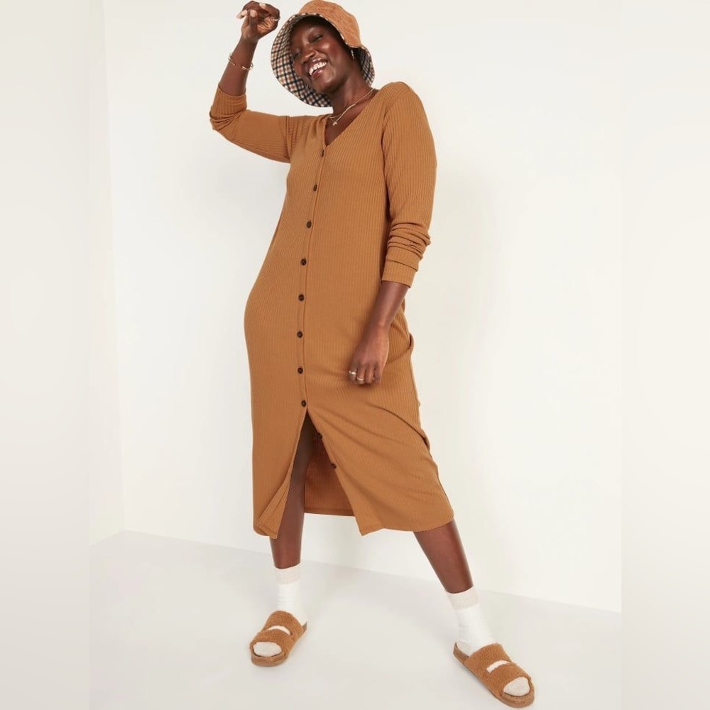 Old Navy button front midi dress brown size Medium